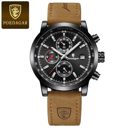 POEDAGAR Luxury Trendy Man Watch Date Waterproof Luminous Chronograph Men Watch Sports Male Stylish Leather Men's Quartz Watches