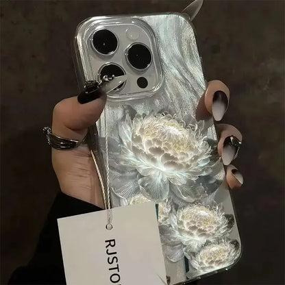 Five Golden Lotus Pattern Phone Case for IPhone 11 13 14 15 16 Pro Max 7 8 14 15 Plus X XS Max XR 16e Feather Texture Hard Cover