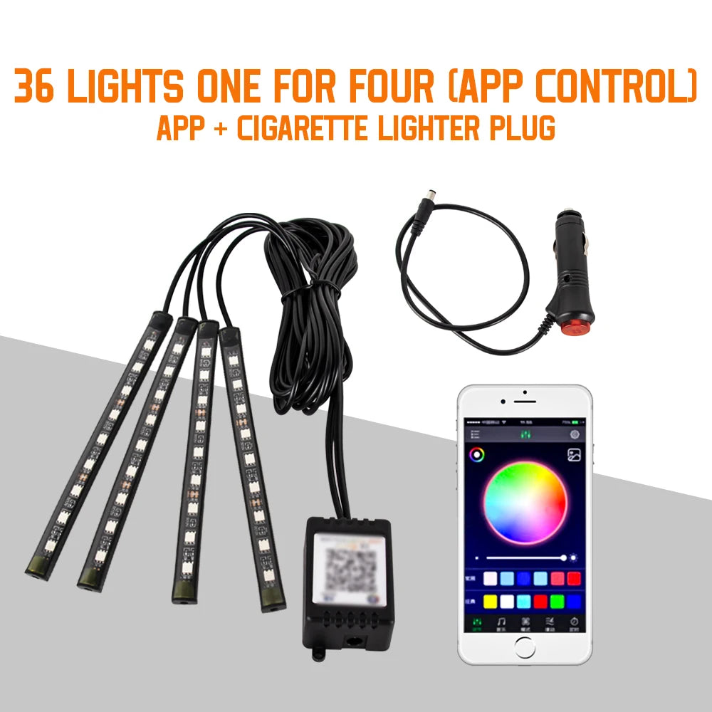 RGB Car Interior Ambient LED Light with Music Sync and App Control
