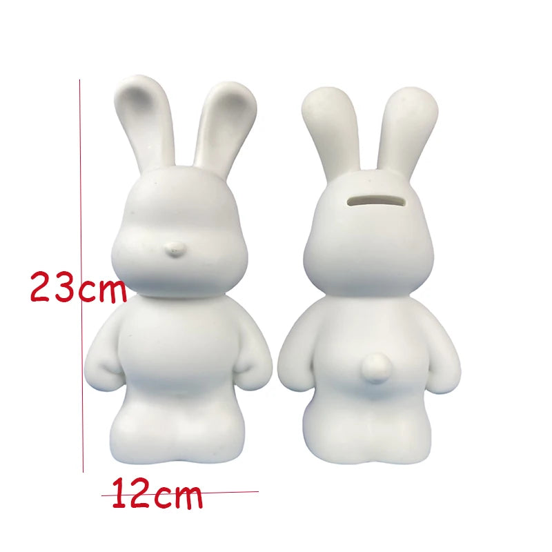 New DIY Paint Fluid Animal Bear Rabbit Lucky Dragon White Hand Painted Home Decoration Doll Toy Statue Deposit Can Handmade Gift