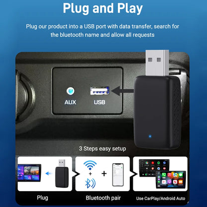 2026 NEW Wired to Wireless CarPlay and Android Auto 2 in 1 Mini Adapter 5GHz WiFi5 for 99% Original Wired CarPlay/Auto Cars