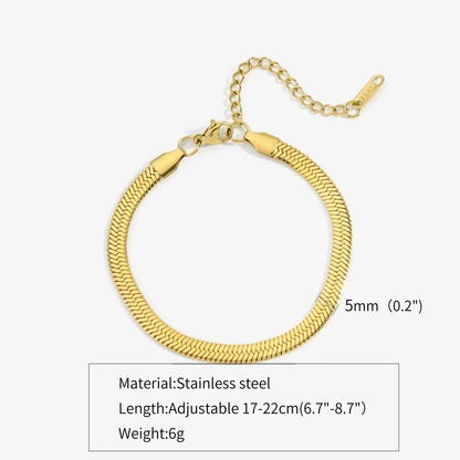 2-5MM Stainless Steel Snake Chain Bracelet - Gold Color Waterproof Bangle