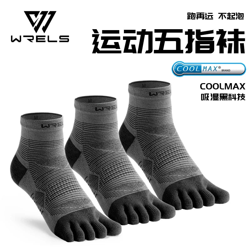 WRELS Coolmax Sports Socks Comfy Elastic Shock-proof Breathable Run Knitted Socks High Performance Athletic Five Toe Socks