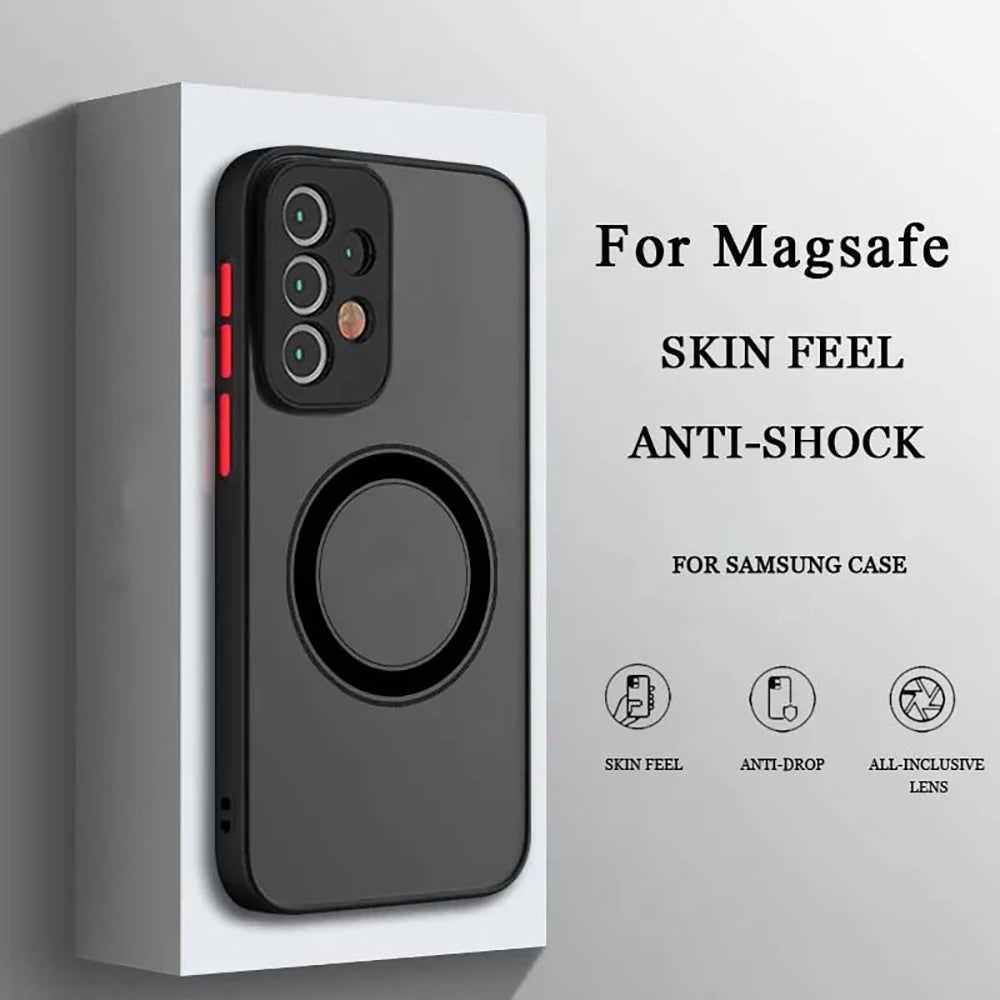Luxury for Magsafe Wireless Charge Case For Samsung Galaxy S20 S21 S22 S23 FE S24 S25 Plus S25 Ultra Shockproof Matte Clear Case