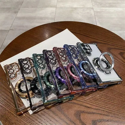 Transparent Electroplated Magnetic Stand Case Cover For Samsung Galaxy S26 S25 S24 S23 S22 S21 Ultra Plus FE A36 A35 A55 A54 A53