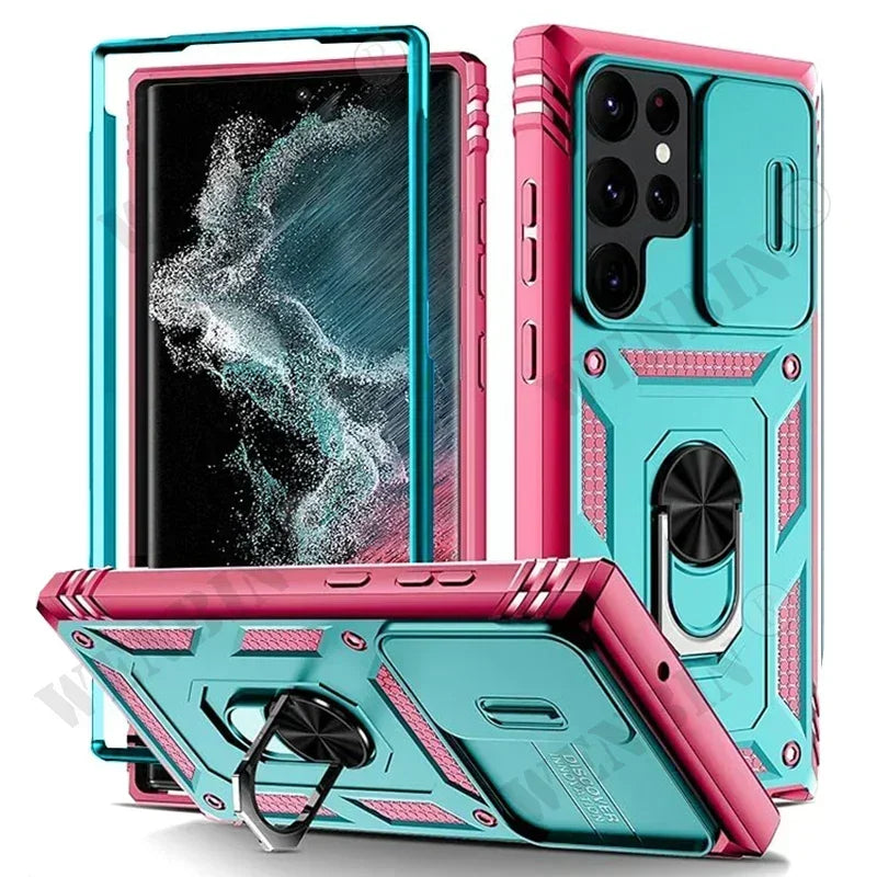 Case For Samsung S26 Ultra S25 S24 S23 Plus S25 FE A57 A56 A37 A36 A17 A16 5G Heavy Duty with Camera 360 Degree Kickstand Cover