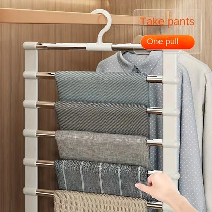 1pc Stainless Steel Space-Saving Foldable Pants Hangers for Jeans, Leggings & Trousers - Closet Organizer