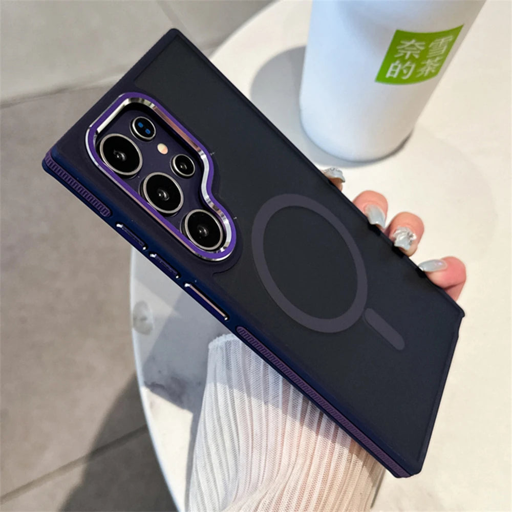 Luxury Matte Magnetic Phone Case For Samsung Galaxy S24 S23 S22 Ultra Plus For Magsafe Wireless Charging Shockproof Back Cover