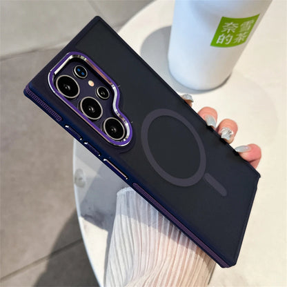Luxury Matte Magnetic Phone Case For Samsung Galaxy S24 S23 S22 Ultra Plus For Magsafe Wireless Charging Shockproof Back Cover