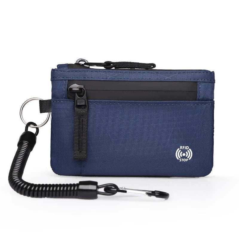 Rfid Credit Card Holder Men Wallets Luxury Nylon Slim Wallet Zipper Key Card Case Male Tactical Purse Coin Purse With Carabiner
