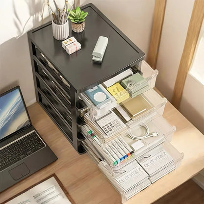 Clear Desktop Storage Box with Drawer Heightened Table Organizer Plastic Office Storage Cabinet for Stationery Cosmetics
