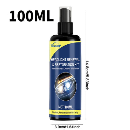 100ml Ceramic Headlight Restoration Spray, Premium Car Headlight Repair Tool - Removes Yellowing and Oxidation, Restores Clarity, Long-Lasting Light Coating Protection Spray