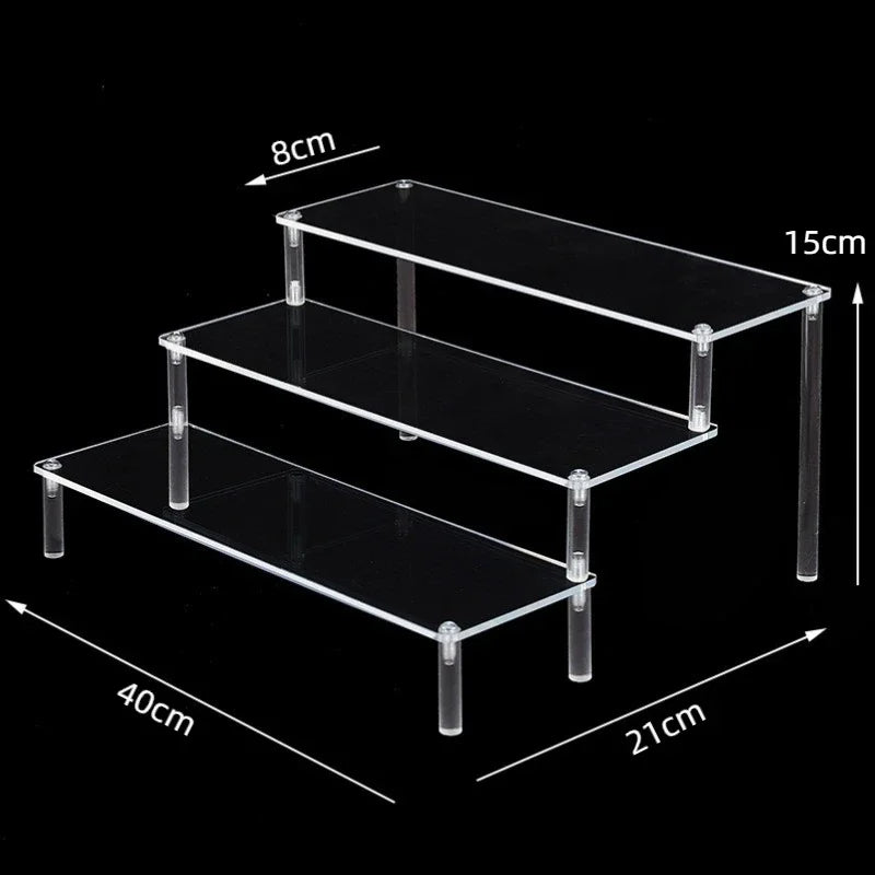 Black 1-5 Tier Acrylic Display Stand Clear Display Riser Rack for Cupcake Perfume Doll Décor Organizer Amiibo Funko POP Figures