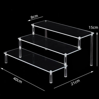 Black 1-5 Tier Acrylic Display Stand Clear Display Riser Rack for Cupcake Perfume Doll Décor Organizer Amiibo Funko POP Figures