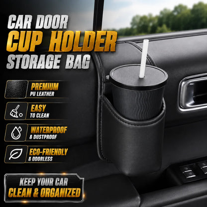 Car Door Cup Holder Self-Adhesived Drink Holder for Side Door Mini Waterproof Pu Leather Trash Bin Umbrella Holder Car Organizer