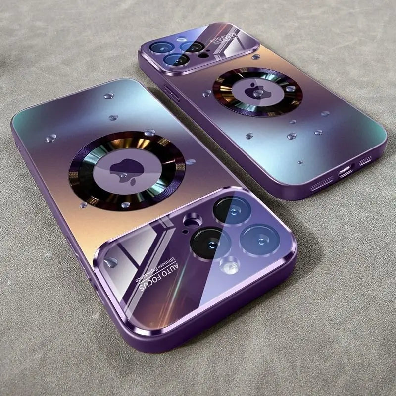 Luxury Glass Camera For Magesafe Magnetic Wireless Charge Case For iPhone 11 12 13 14 15 16 17 Pro Max Air Plus Shockproof Cover