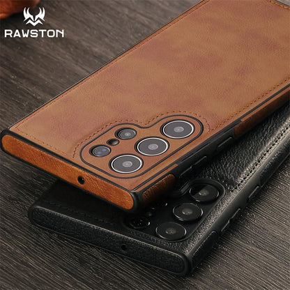 Luxury Vintage PU Leather Case for Samsung S26 Ultra S25 S24 Plus S23 S22 S26Ultra Slim Camera Shockproof Soft Bumper Back Cover