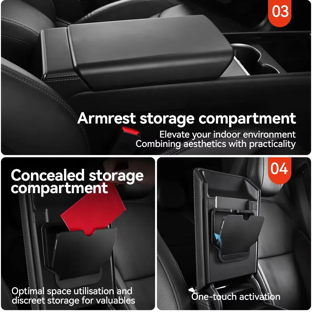For Tesla Model 3/Y/YL Highland Juniper 2026 Center Armrest Hidden Storage Box Cup Holder Console Organizer Box Accessories