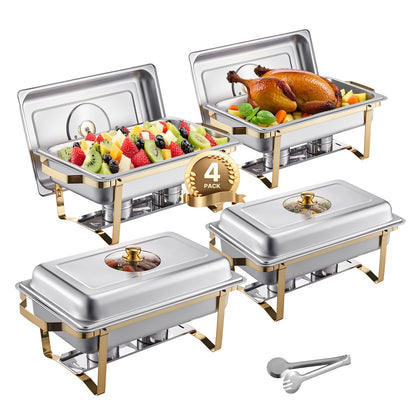 SucceBuy 2/4 Pack Chafing Dish Buffet Set Stainless Steel Chafer with Half Size Pans Rectangle Catering Warmer for Party Banquet