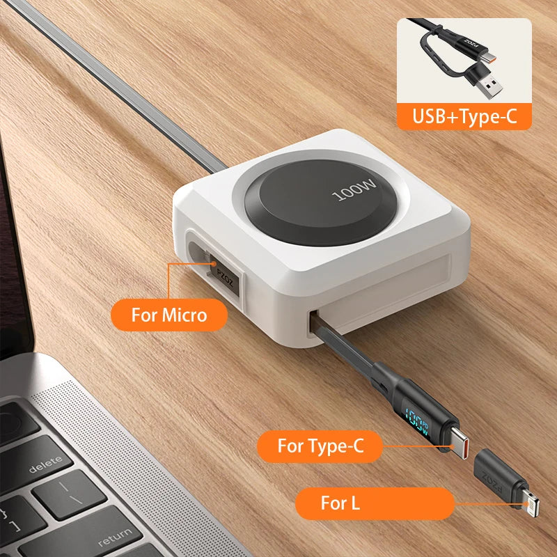 PZOZ For retractable usb c to type c Lightning micro fast charging cable iPhone 17 16 15 13 11 pro max 100W charger cable