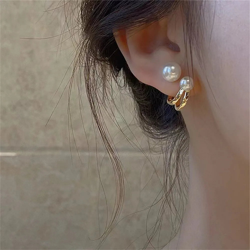 Korean Shiny Crystal & Pearl Stud Earrings – Handcrafted Rhinestone Flower & Heart Design for Women