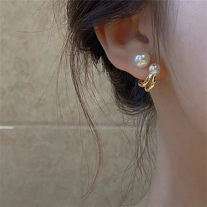 Korean Shiny Crystal & Pearl Stud Earrings – Handcrafted Rhinestone Flower & Heart Design for Women