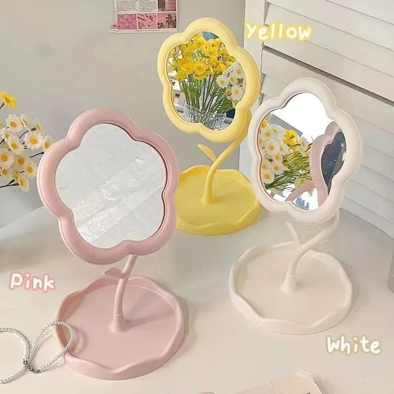 Desktop Flower Dressing Mirror – Round Plastic Vanity Mirror