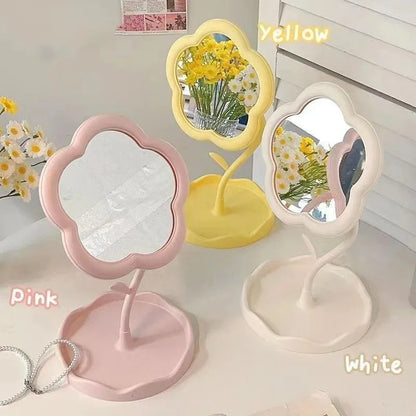 Desktop Flower Dressing Mirror – Round Plastic Vanity Mirror