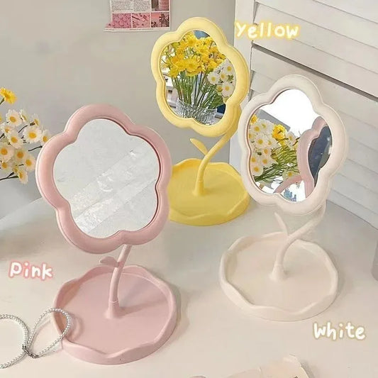 Desktop Flower Dressing Mirror – Round Plastic Vanity Mirror