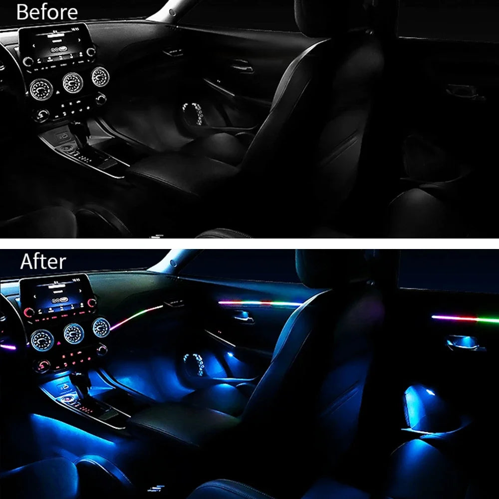 18IN1 Full Color Streamer Car Ambient Lights RGB 64 Color Universal LED Interior Hidden Acrylic Strip Symphony Atmosphere Lamp