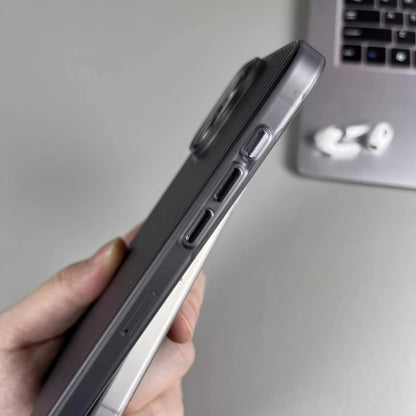 Natural Titanium Grating Stripe Pattern Phone Case for iPhone 16 14 15 13 Pro Max Plus Metal Button Shockproof Hard Armor Cover