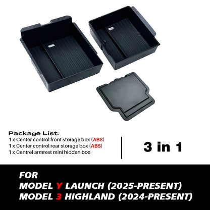 TEKSY 1/2/3/4/6/7/8pcs For Tesla New Model Y 2025 2026 Juniper ABS with Silicone Non-slip Mat Console & Armrest Storage Box