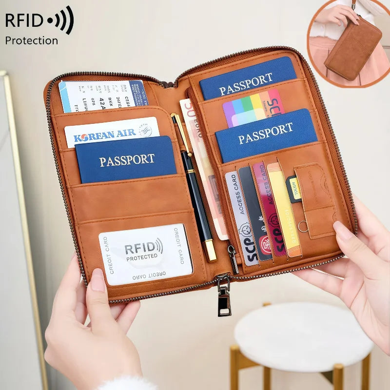 Anti theft RFID shielded passport clip travel wallet waterproof PU ticket storage bag multifunctional passport wallet