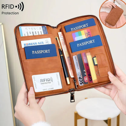 Anti theft RFID shielded passport clip travel wallet waterproof PU ticket storage bag multifunctional passport wallet