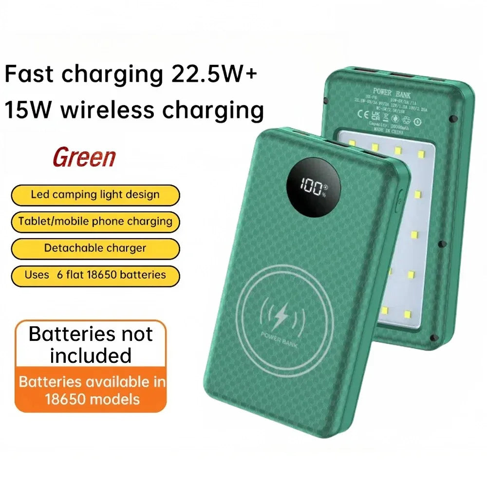 KEBIDUMEI 18650 Battery Power Bank 22.5W+15W Fast Charging Box Dual USB Type C Charging Shell With Camping Light For Phone