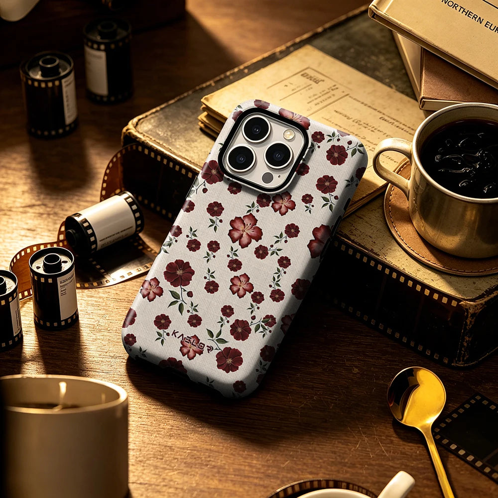 Burgundy Big Flower Double Layer Hard Shell for iPhone 17 16 15 14 Plus 13 Pro Max Anti-Drop Shockproof  PC Case