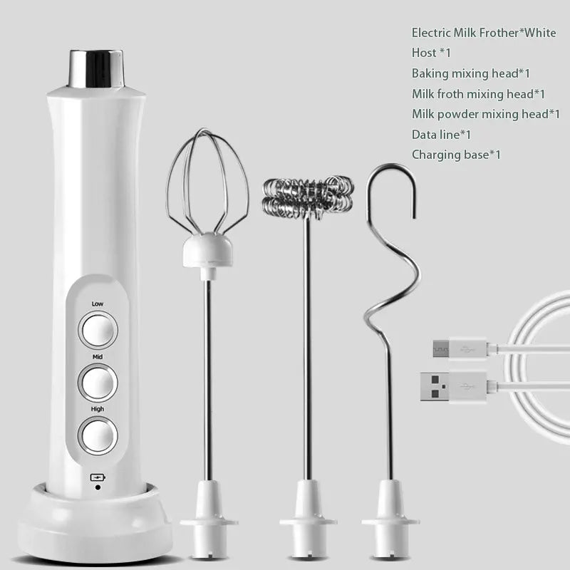 3 In 1 Portable Electric Milk Frother Foam Maker Handheld Rechargeable Foamer High Speeds Drink Mixer Coffee Frothing Wand