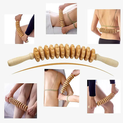 Massageador de fáscia corporal, alça antiderrapante, engrenagem ranhurada de madeira, braços, pernas, coxas, nádegas, rolo suave
