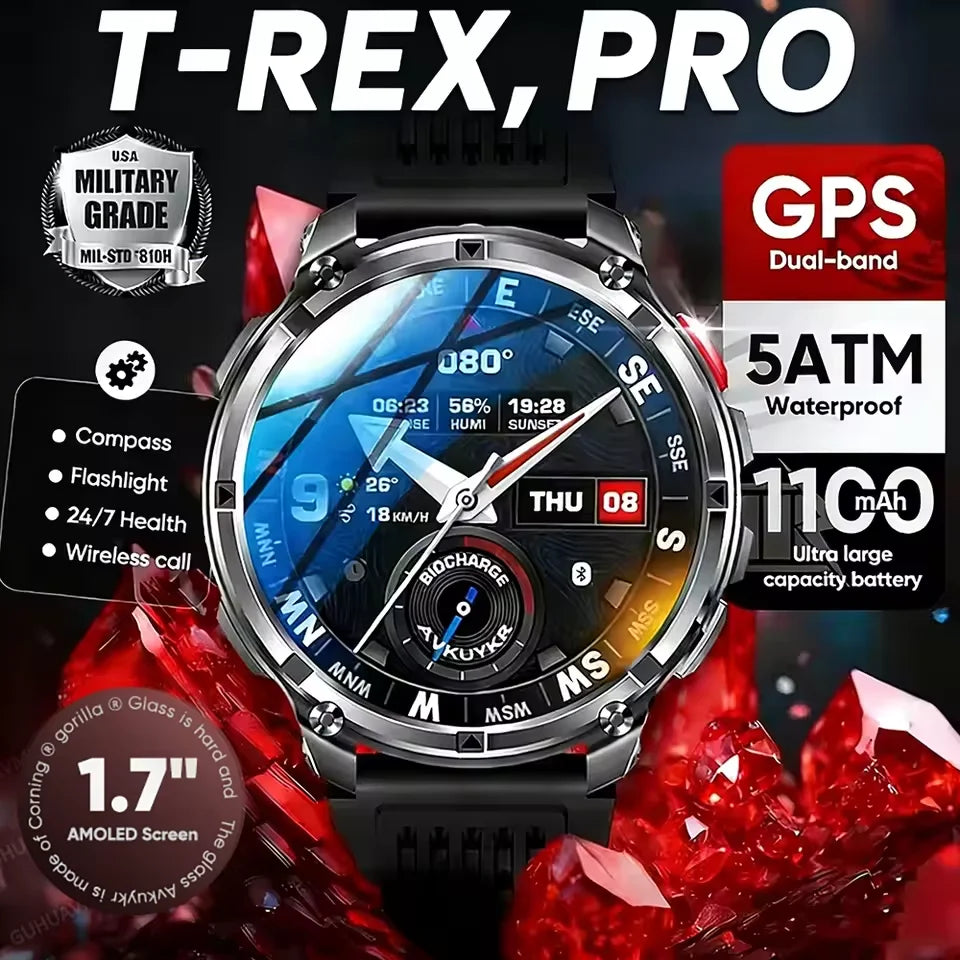 2026 New T-Rex3 Pro 1100mAh Battery Smart Watch GPS path 5ATM Waterproof Sports Run tracker Outdoors Compass Military Smartwatch