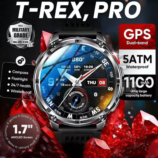2026 New T-Rex3 Pro 1100mAh Battery Smart Watch GPS path 5ATM Waterproof Sports Run tracker Outdoors Compass Military Smartwatch