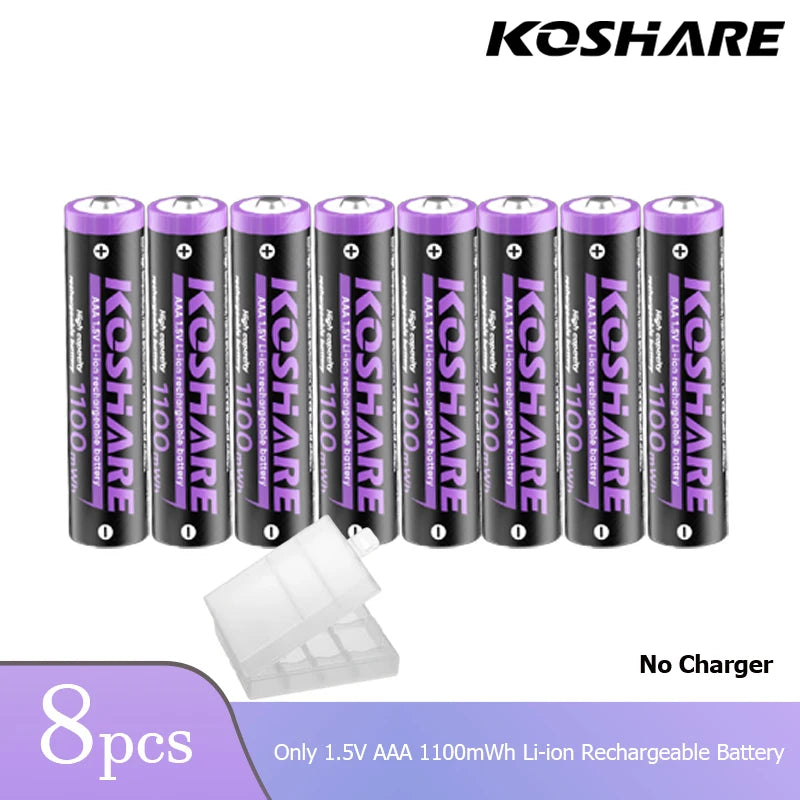 KOSHARE 1.5V AA 4255mWh AAA 1100mWh Rechargeable Lithium Battery Charger Set  With LED Indicator Arc-look Fast Charging Case