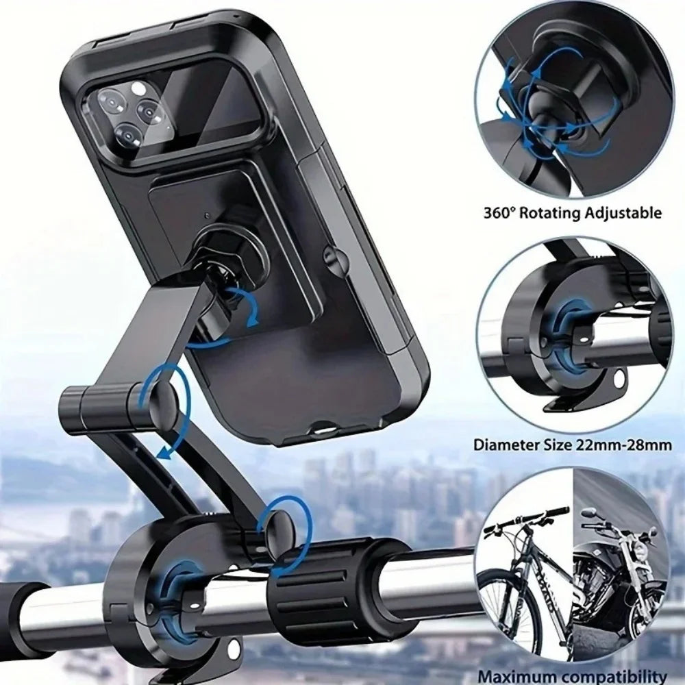 360° Rotating Waterproof Motorcycle Bike Mobile Phone Holder Magnetic Universal Bicycle GPS Navigation Support Cellphone Stand