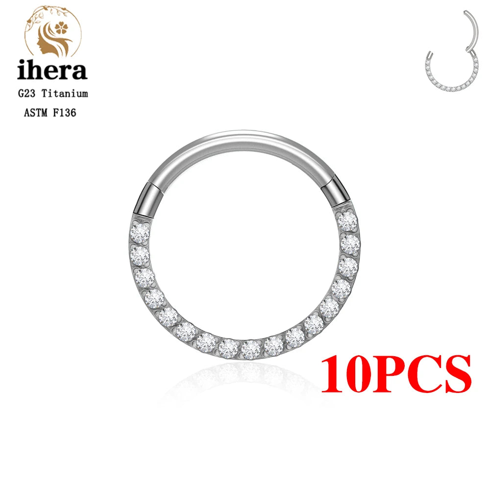 1/10PCS G23 Titanium Nose Rings – Septum Clicker, Cartilage, Tragus, Helix Earrings, 16G 18G CZ