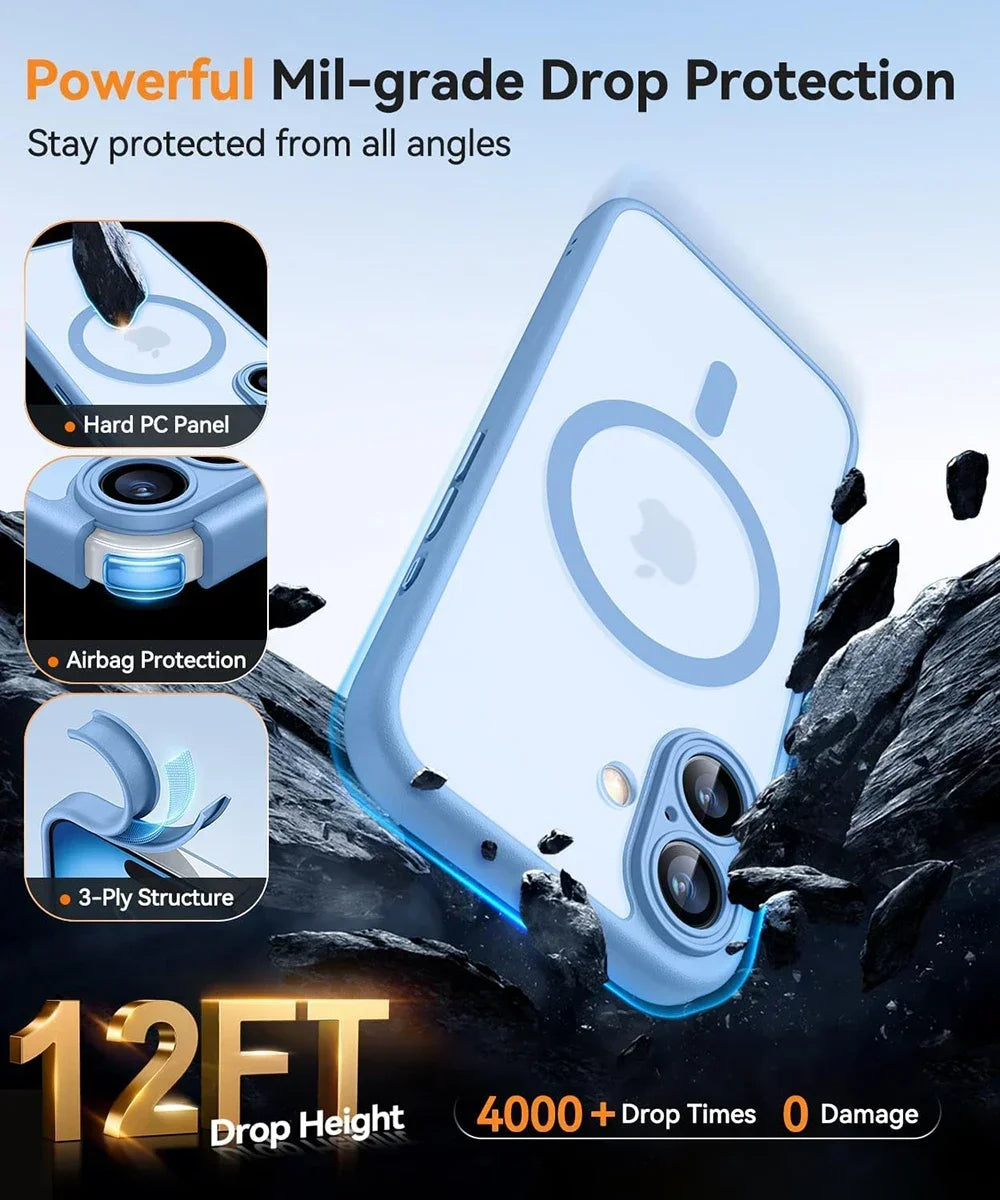 Magnetic Matte Translucent Armor Shockproof Case For iPhone 17 16 15 14 13 12 11 Pro Max Plus For Magsafe Wireless Charge Cover