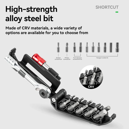 ROCKBROS Bike Repair Tools Multifunctional Ratchet Wrench Set Compact Folding Combination Aluminum Bicycle Ratchet Tool Set