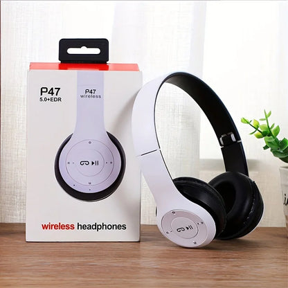 P47 Bluetooth 5.0 Wireless Headphone Foldable HIFI Stereo Bass Earphone Kid Helmet Gift With Mic USB Adaptor For iPhone Game