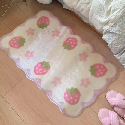 VIKAMA Sweet Strawberry Floor Mat, Bedroom Bed Plush Anti-Slip Carpet, Wardrobe Room, Home Decoration, Living Room Carpet