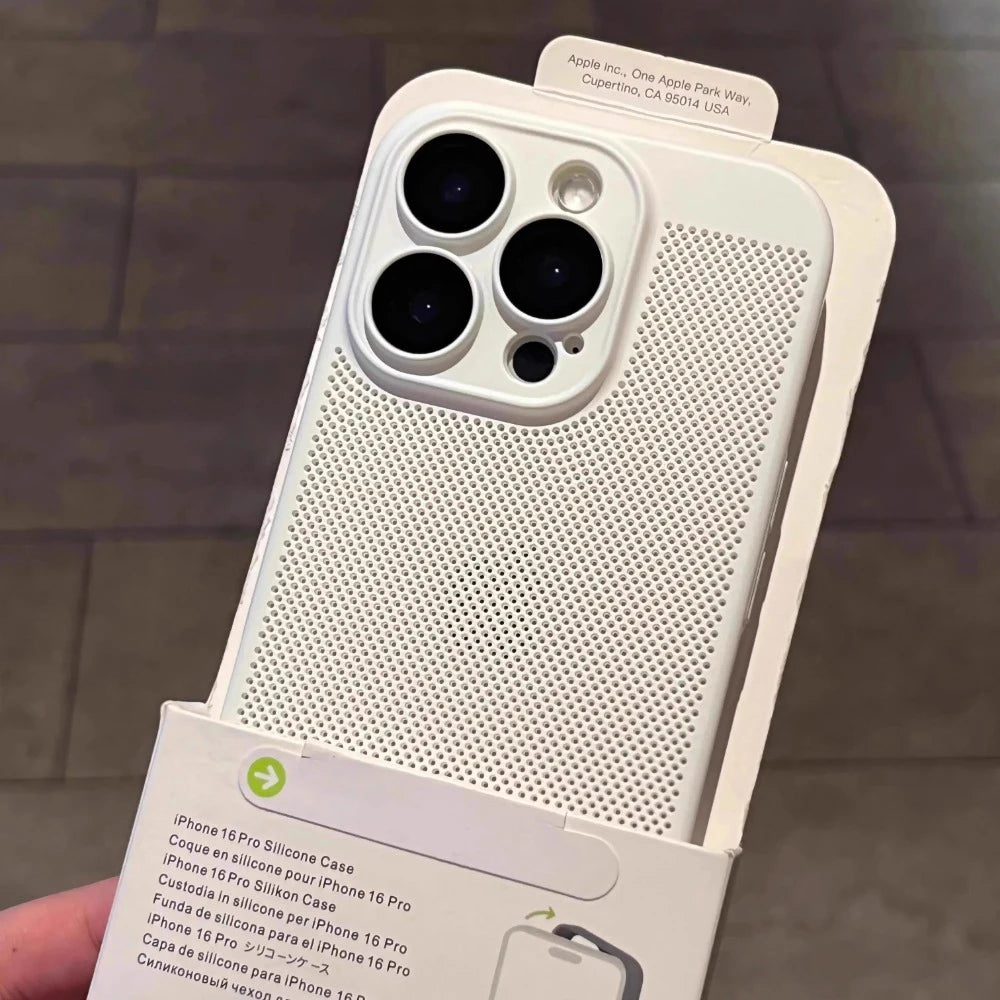 New Honeycomb Heat Dissipation Phone Case For iPhone 16 15 14 13 17 Pro Max Plus Cooling Breathable Solid Color Shockproof Cover
