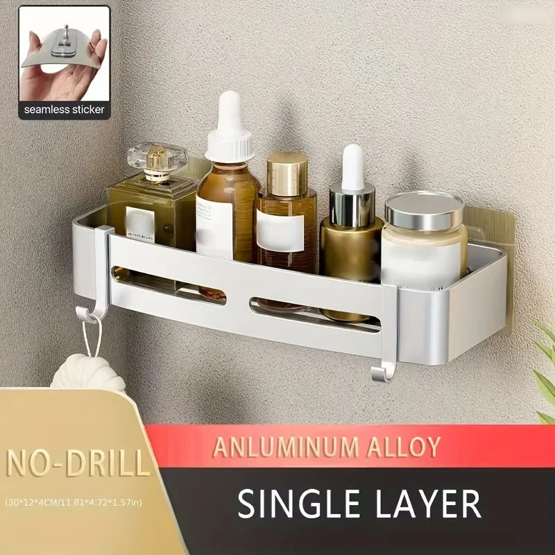 1pc Non-Drill Aluminum Bathroom Storage Rack - Wall Mounted Corner Rack Used For Storing Bathroom Shampoo Shower Gel Cosmetics