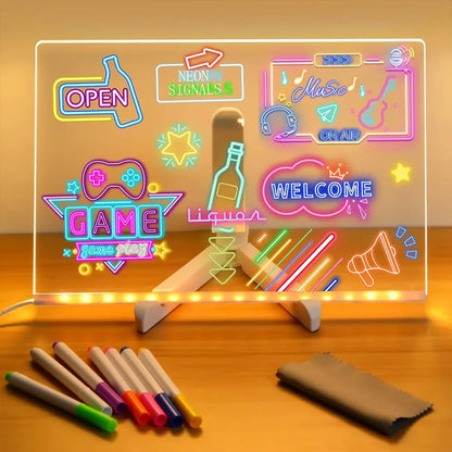 LED Note Board DIY Acrylic Night Light 7 Pens Drawing Board Rechargeable RGB Erasable Painting Drawing Boards Kids Birthday Gift